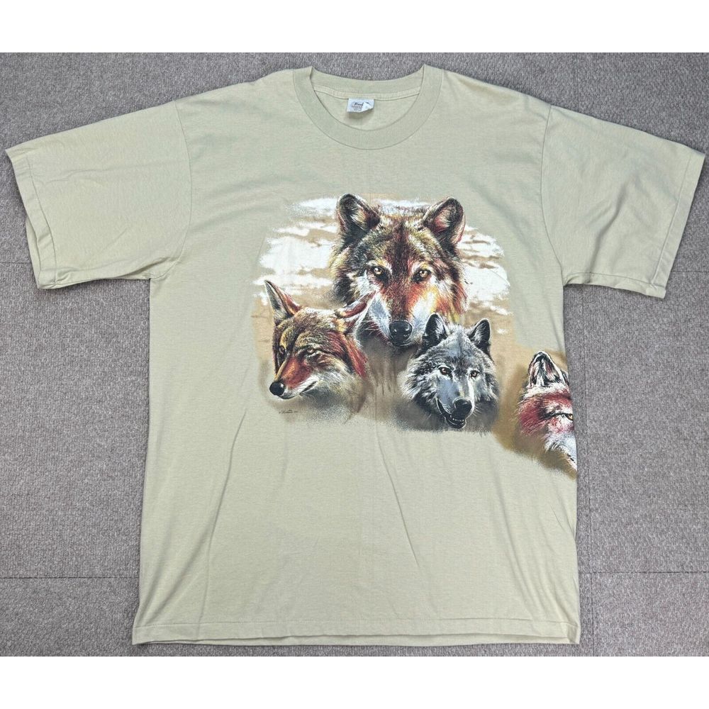 Hazelwoods Vtg Single Stitch Men's Made In USA‎ Wolf Print T-Shirt Size XXL